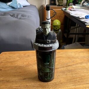 Frankenstein Themed Black and Gray plastic cup
